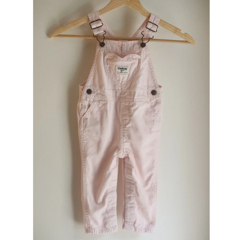 OshKosh Bgosh Kids Pink Denim Heart Pocket Vestbak Overalls Pants